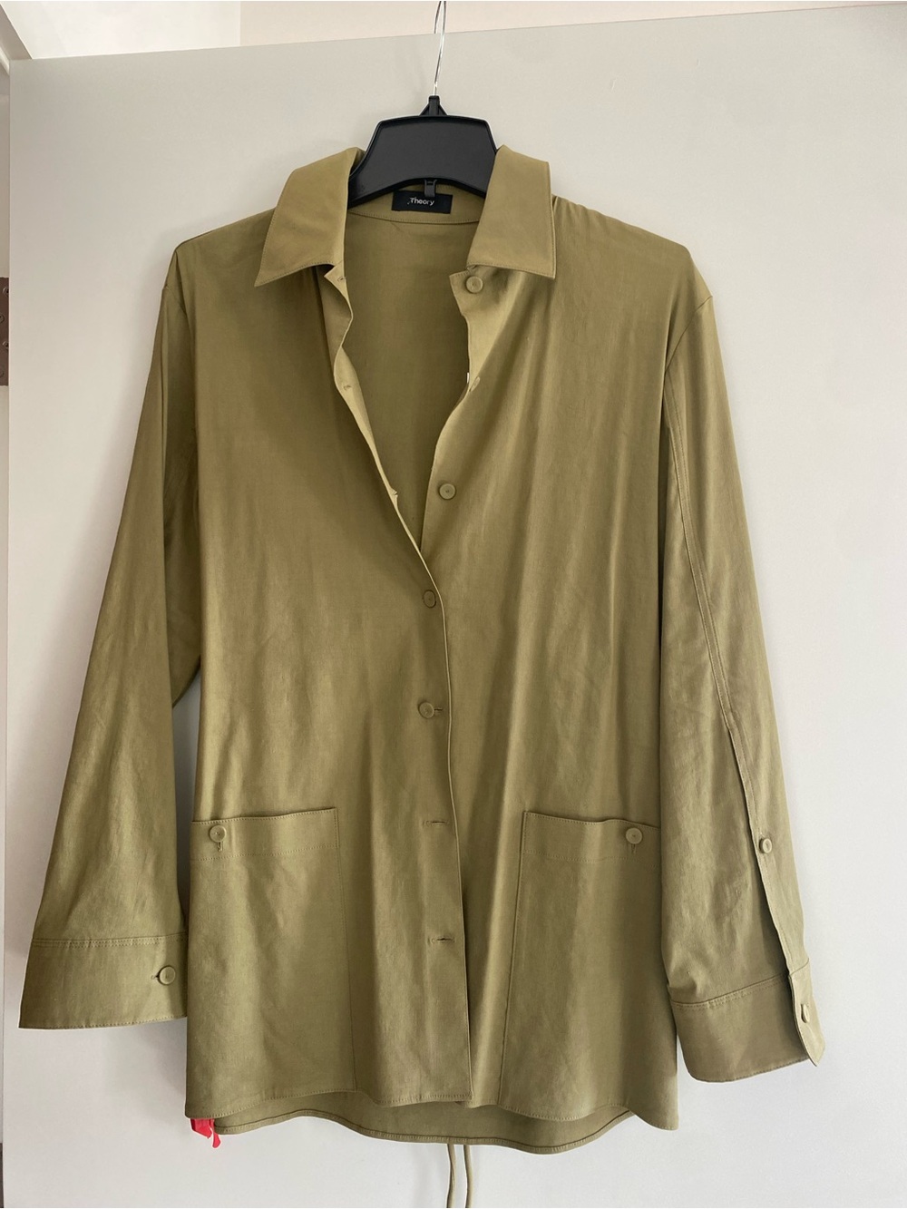 Theory Olive Utility-Style linen Shirt
